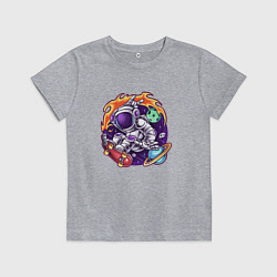 Футболка хлопковая детская Космонавт на скейте, цвет: меланж