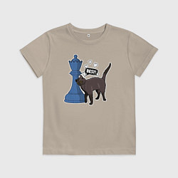 Футболка хлопковая детская Кот Зефир и шахматный ферзь, цвет: миндальный