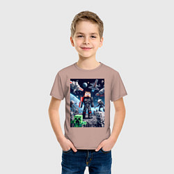 Футболка хлопковая детская Minecraft and Mass effect - collaboration ai art, цвет: пыльно-розовый — фото 2