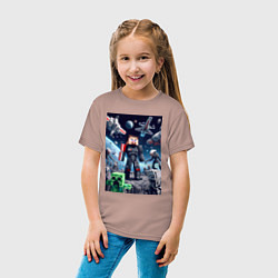 Футболка хлопковая детская Minecraft and Mass effect - collaboration ai art, цвет: пыльно-розовый — фото 2