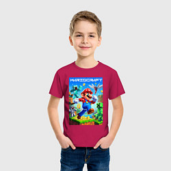 Футболка хлопковая детская Mario in Minecraft - ai art collaboration, цвет: маджента — фото 2