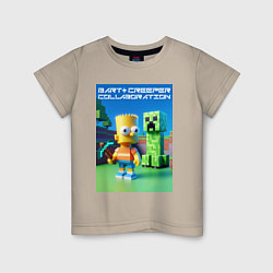 Футболка хлопковая детская Bart and Creeper - collaboration ai art, цвет: миндальный