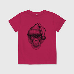 Футболка хлопковая детская Новогодний шимпанзе, цвет: маджента