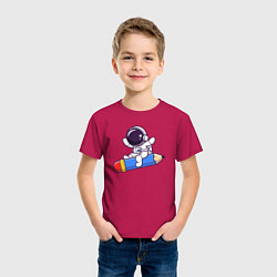 Футболка хлопковая детская Космонавт и карандаш, цвет: маджента — фото 2