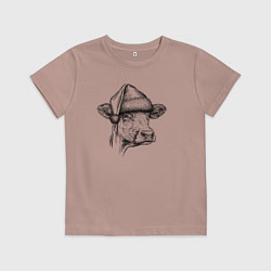 Футболка хлопковая детская Новогодняя Буренка, цвет: пыльно-розовый