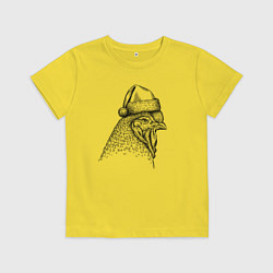 Футболка хлопковая детская Петушок в новогоднем колпаке, цвет: желтый