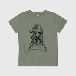 Футболка хлопковая детская Петух в новогодней шапке, цвет: авокадо