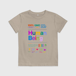 Футболка хлопковая детская Человеческое существо - human being, цвет: миндальный