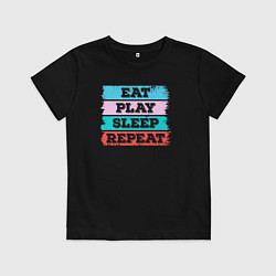 Футболка хлопковая детская Eat play sleep repeat, цвет: черный