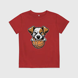 Футболка хлопковая детская Баскетбольный Джек Рассел терьер, цвет: красный