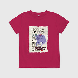 Футболка хлопковая детская The Cure - Friday im in love, цвет: маджента