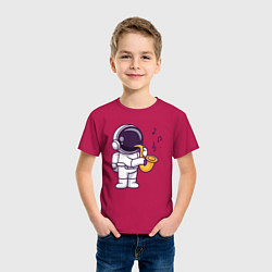 Футболка хлопковая детская Космонавт саксофонист, цвет: маджента — фото 2