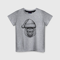 Футболка хлопковая детская Новогодняя горилла в шапке, цвет: меланж