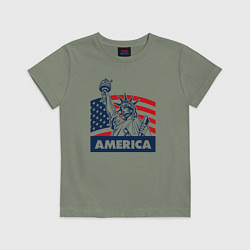 Футболка хлопковая детская Free America, цвет: авокадо