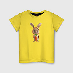 Футболка хлопковая детская Веселый заяц - кролик с морковкой, цвет: желтый