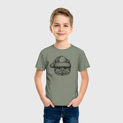 Футболка хлопковая детская Новогодний котяра, цвет: авокадо — фото 2