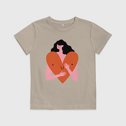 Футболка хлопковая детская Heart girl, цвет: миндальный