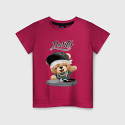 Футболка хлопковая детская Плюшевый медвежонок диджей, цвет: маджента
