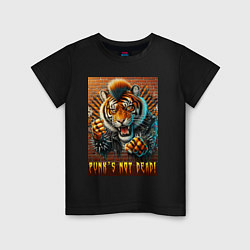 Футболка хлопковая детская Punks not dead - motto tiger, цвет: черный