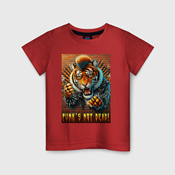 Футболка хлопковая детская Punks not dead - motto tiger, цвет: красный