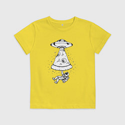 Футболка хлопковая детская Космонавт и пицца, цвет: желтый