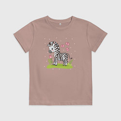 Футболка хлопковая детская Зебра и бабочки, цвет: пыльно-розовый