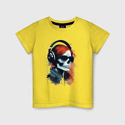 Футболка хлопковая детская Grunge redhead girl skull, цвет: желтый