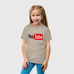 Футболка хлопковая детская You tube logo, цвет: миндальный — фото 2