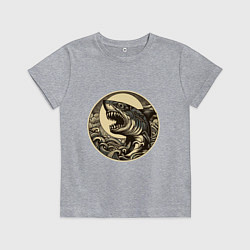 Футболка хлопковая детская Кайдзю с ужасной головой акулы, цвет: меланж