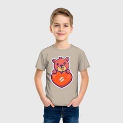 Футболка хлопковая детская Медовый мишка с сердцем, цвет: миндальный — фото 2