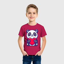 Футболка хлопковая детская Панда и сердечко, цвет: маджента — фото 2