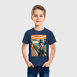 Футболка хлопковая детская Кенгуру кричит - мем нейросеть, цвет: тёмно-синий — фото 2