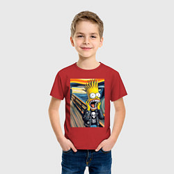 Футболка хлопковая детская Барт Симпсон кричит - мем нейросеть, цвет: красный — фото 2