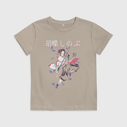 Футболка хлопковая детская Клинок рассекающий демонов Шинобу, цвет: миндальный
