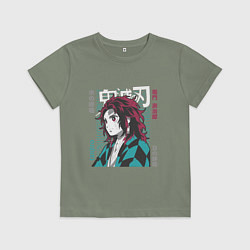 Футболка хлопковая детская Тандзиро с длинными волосами Клинок рассекающий де, цвет: авокадо