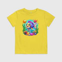 Футболка хлопковая детская Яркий подводный мир, цвет: желтый