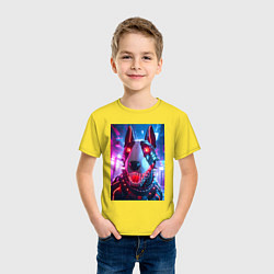 Футболка хлопковая детская Морда кибер бультерьера - неоновое свечение, цвет: желтый — фото 2