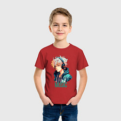 Футболка хлопковая детская Парень в наушниках слушает музыку, цвет: красный — фото 2