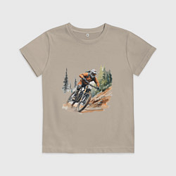 Футболка хлопковая детская Велоспорт горный спуск, цвет: миндальный