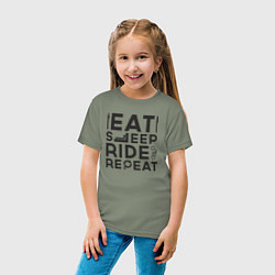 Футболка хлопковая детская Eat sleep ride repeat, цвет: авокадо — фото 2