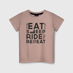 Футболка хлопковая детская Eat sleep ride repeat, цвет: пыльно-розовый