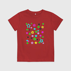 Футболка хлопковая детская Разноцветные неоновые звезды, цвет: красный