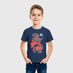 Футболка хлопковая детская Черный змей - китайский иероглиф, цвет: тёмно-синий — фото 2