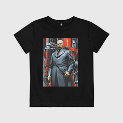 Футболка хлопковая детская Ленин в кожанке - киберпанк, цвет: черный