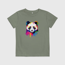 Футболка хлопковая детская Яркий портрет панды, цвет: авокадо