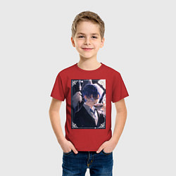 Футболка хлопковая детская Тёмный дворецкий Сиэль Фантомхайв пьет чай, цвет: красный — фото 2