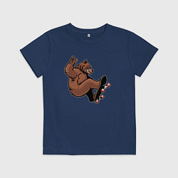 Футболка хлопковая детская Мишка скейтер, цвет: тёмно-синий