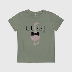 Футболка хлопковая детская Гусси - бант-бабочка, цвет: авокадо