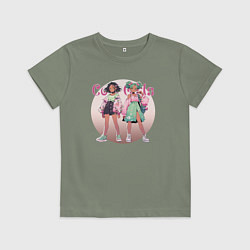 Футболка хлопковая детская Крутые девочки на подиуме, цвет: авокадо