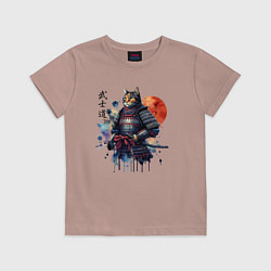 Футболка хлопковая детская Cat samurai - bushido ai art, цвет: пыльно-розовый